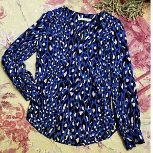 Trina Turk Silk Blue Leopard Print Blouse